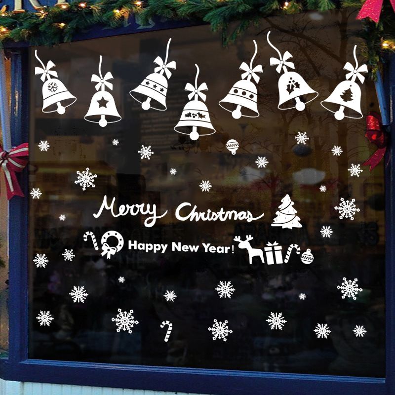 Statisch haftende Weihnachts-Fensteraufkleber – 2er-Set wiederverwendbare Weihnachtsaufkleber (30 x 43 cm) – Schneeflocken, Glocken, Ornamente für Glastüren und Fenster_voghion.com