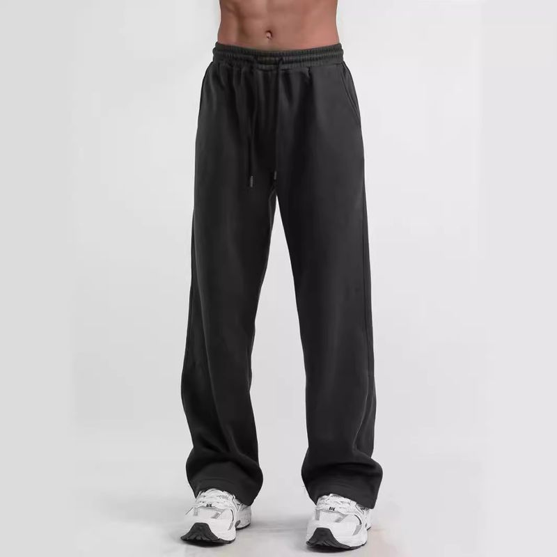 Knitted casual pants men, distressed, drawstring, autumn sports pants, straight leg sweatpants for men_voghion.com