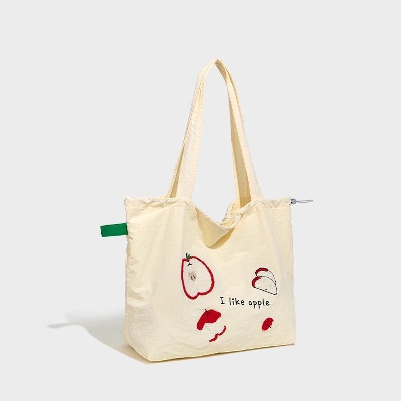 Embroidered Drawstring Canvas Bag 2025 Fall/Winter New Versatile Shoulder Bag Tote Bag_voghion.com