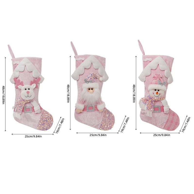 Sac cadeau de chaussettes décoratives de Noël à paillettes roses pour enfants_voghion.com