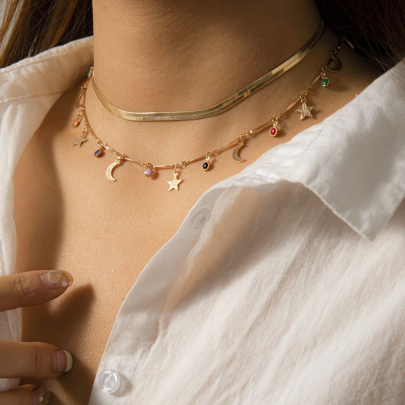 Bohemian Colored Round Bead With Minimalist Ethnic Style Metal Chain Necklace And Snow Soft Jewelry_voghion.com