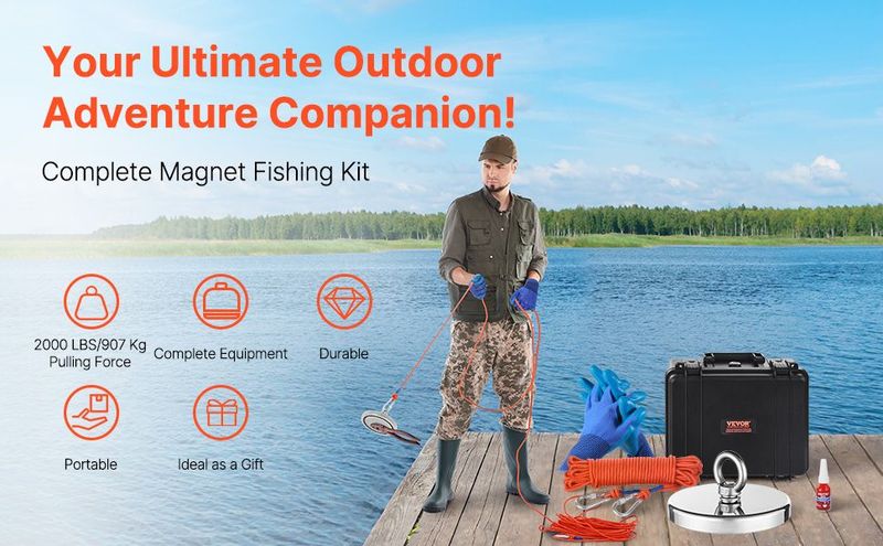 2000 LBS Strong Fishing Magnet Kit Single Sided Pull Force And Rope Carabiner_voghion.com