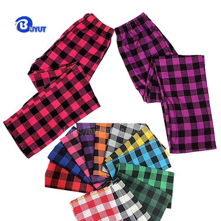 Karierte Pyjamahose aus Baumwolle in Familienfarben, Unisex-Größen, bequemer Weihnachts-Pyjama zum individuellen Besticken_voghion.com