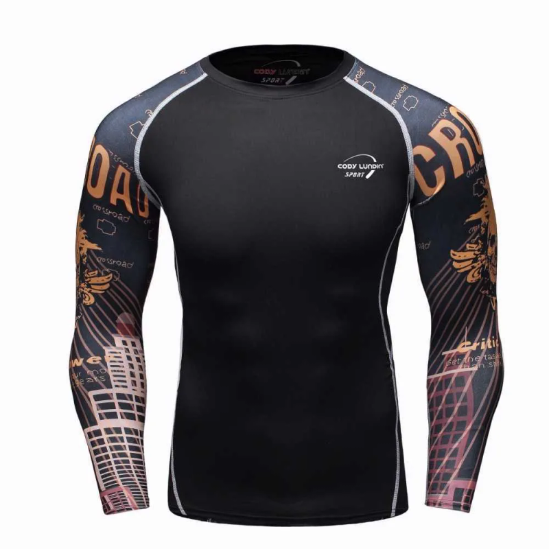 T-shirt da uomo MMA Compressione Rashguard Fiess Maniche lunghe Strato base Pelle attillata Sollevamento pesi Uomo Palestra Corsa_voghion.com