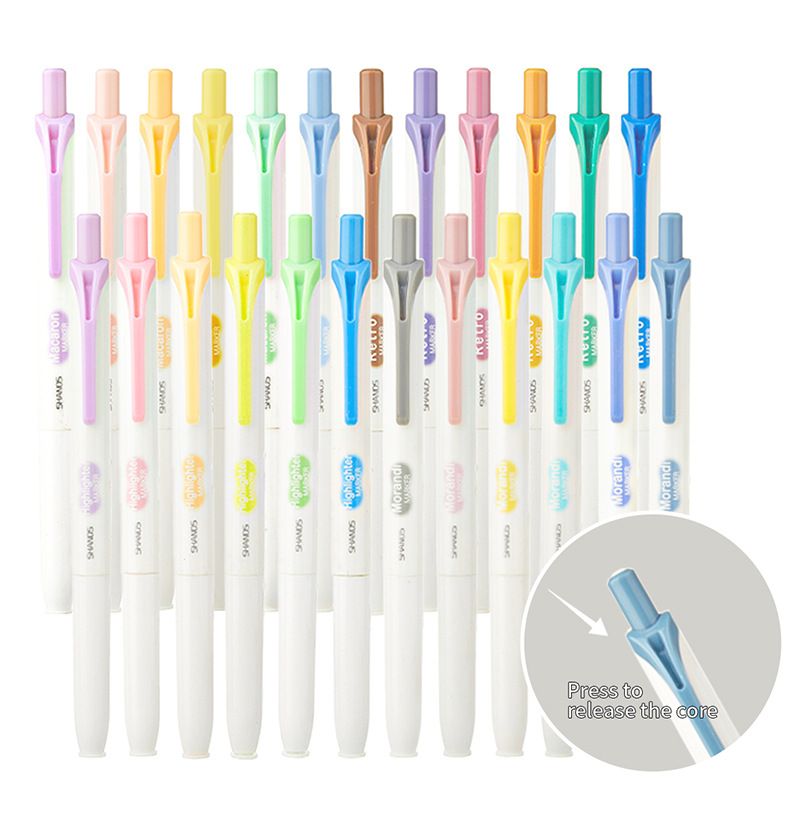 S343 6-Color Press-Type Highlighters For Students - Gentle On Eyes, Smooth Ink Flow, Non-Toxic, Ideal For Study Notes & Book Marking_voghion.com