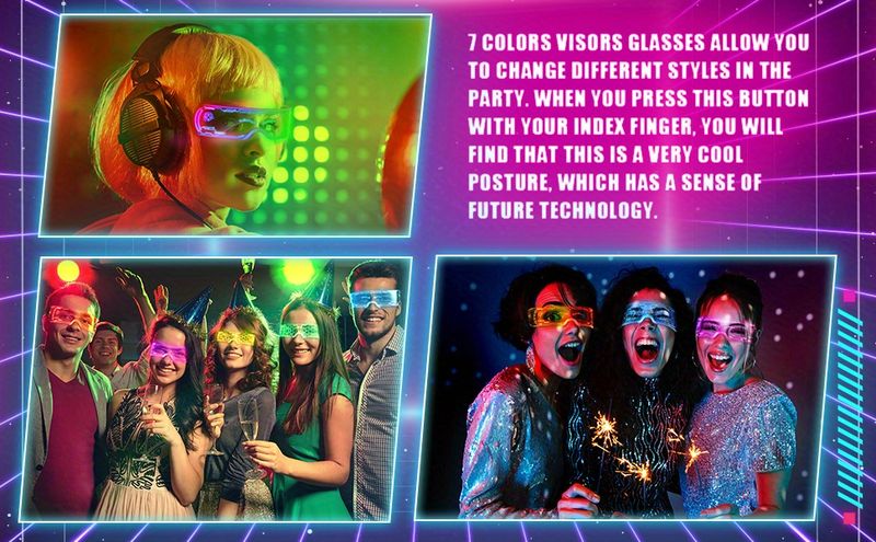 1 τεμάχιο, Γυαλιά με φωτισμό LED, Φθορίζον Ψυχρό Φως, Δώρα Φεστιβάλ Cosplay που Λάμπει στο Σκοτάδι,_voghion.com