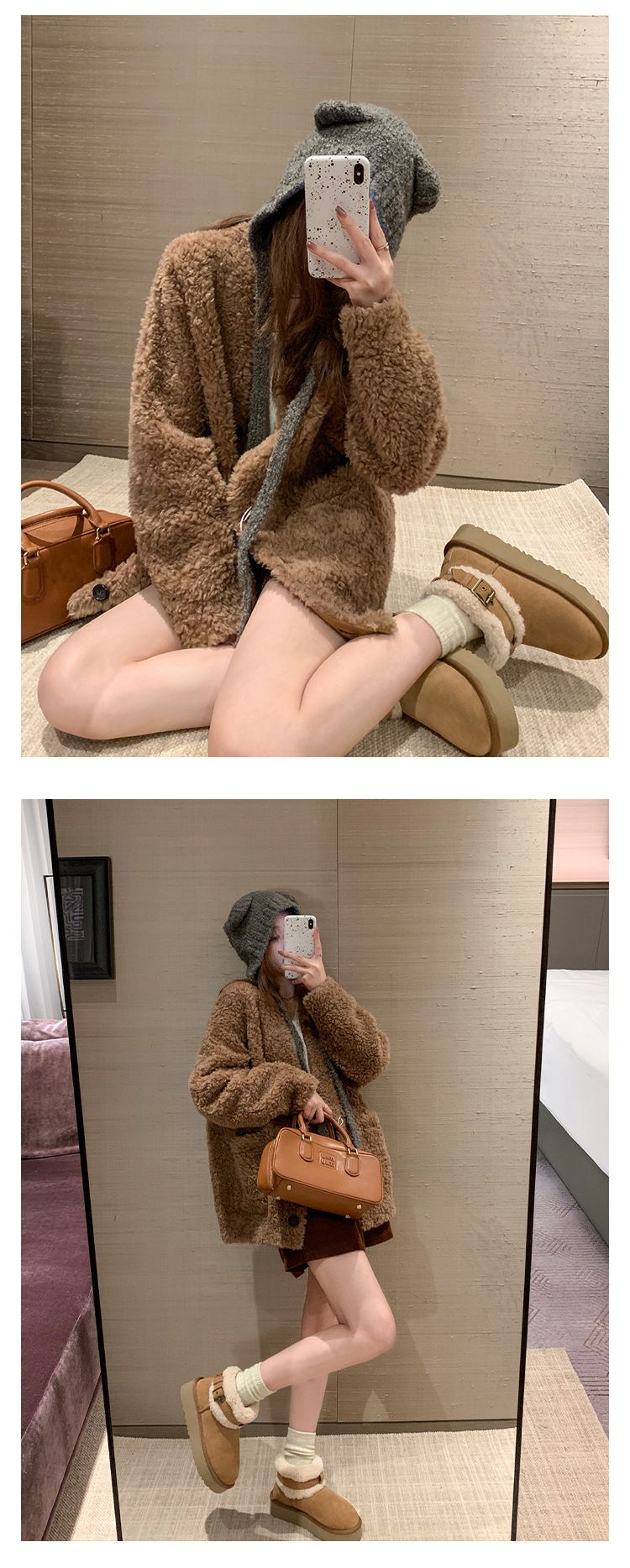 Botas de neve femininas ShoeGlobe Sheii Su Yinyin First Muse, cano curto, de lã e com sola grossa e quente._voghion.com