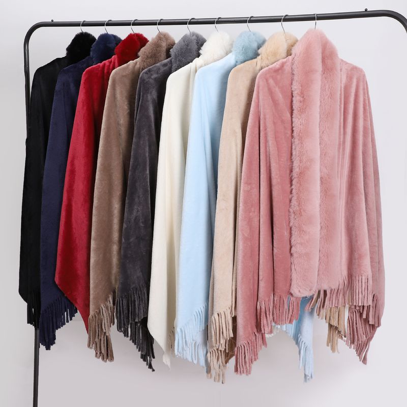 Large shawl scarf with double flanged pile collar fringe_voghion.com