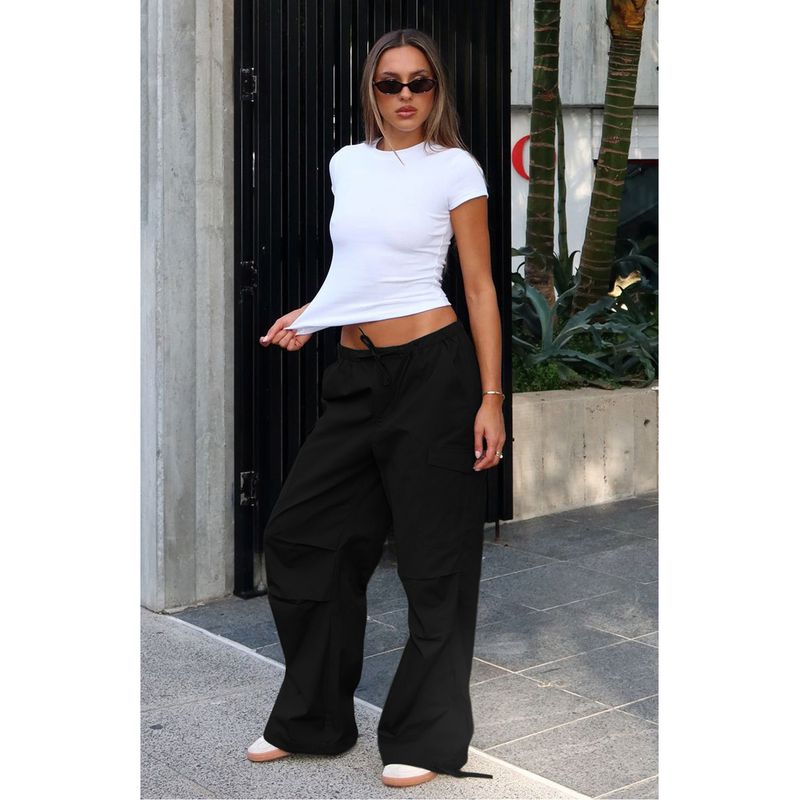 Women's Cargo Pants With Drawstring Waist & Multiple Pockets - Comfortable Loose Fit Straight Leg Workwear Pants For Casual Street Style_voghion.com