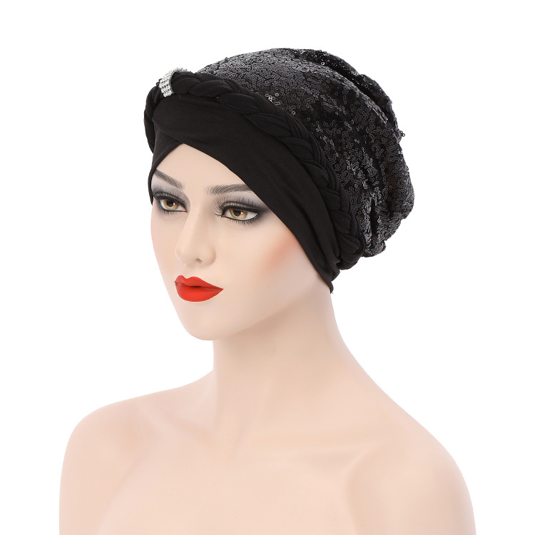 Cappello musulmano in seta di latte con treccia di paillettes Cappello indiano_voghion.com