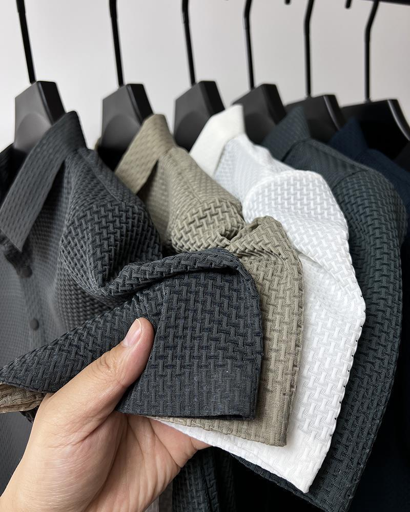 Instagram High-end mesh ijszijde T-shirt met korte mouwen Heren overhemdkraag Zomer effen kleur Nieuw glijdend materiaal Polo_voghion.com