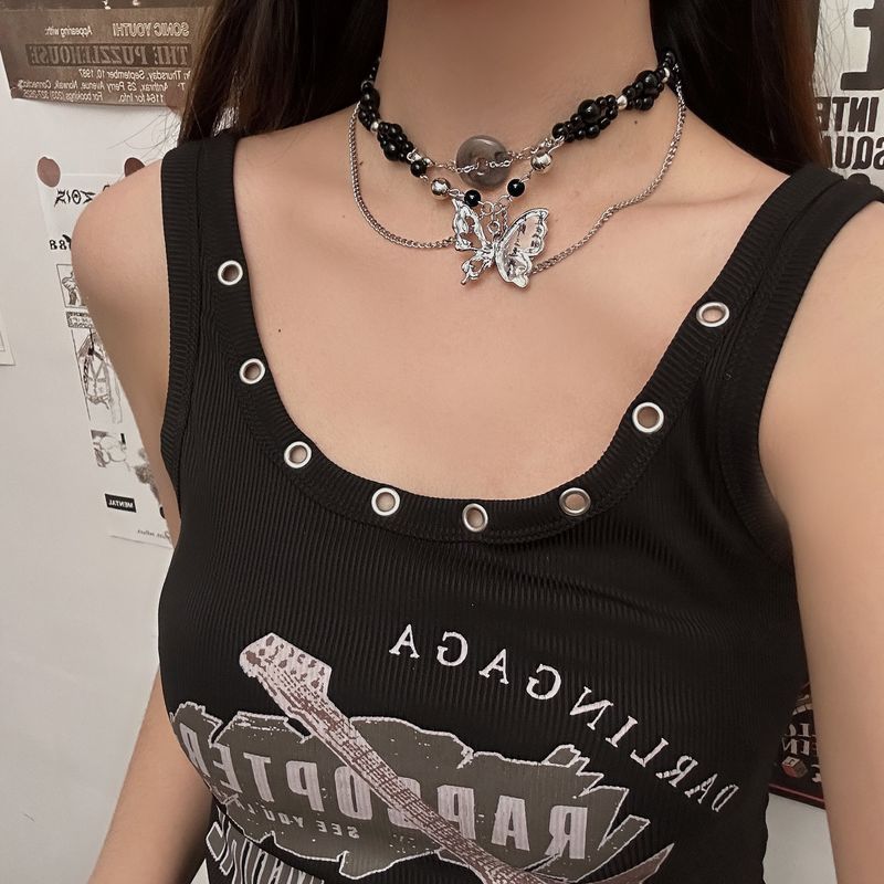 Collier à pampilles en perles croisées de style gothique punk pour femme, chaîne de clavicule lourde et sombre_voghion.com