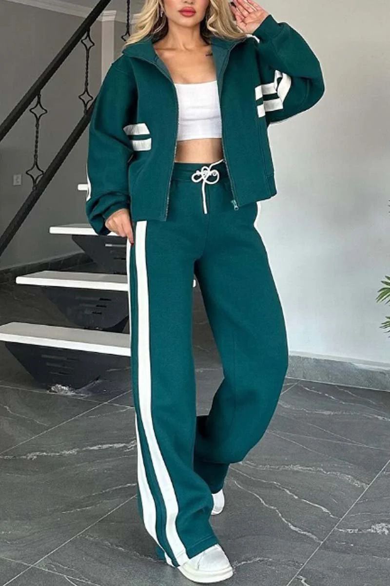 Giacca sportiva casual con cerniera a righe Y2K, autunno 2024, per donna_voghion.com