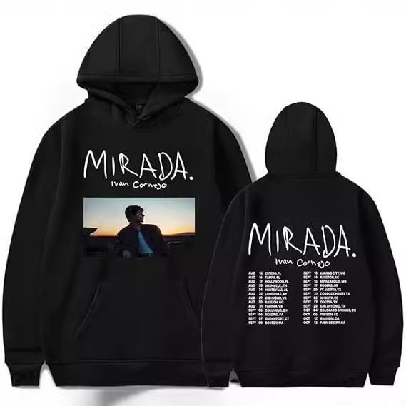 Sudadera con capucha estampada de la cantante Mirada para hombre, holgada y a la moda_voghion.com