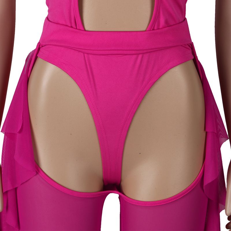 Vêtements pour femmes, maillot de bain de couleur unie, ensemble deux pièces en gaze en maille_voghion.com