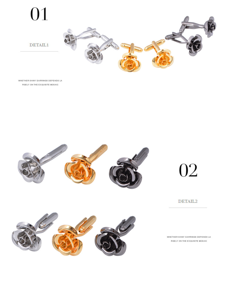 Rose Französisch Manschettenknöpfe Set Spot Rose Form Anzug Hemd Hochzeit Manschettenknöpfe Spiegel Krawatte Clip Blume_voghion.com