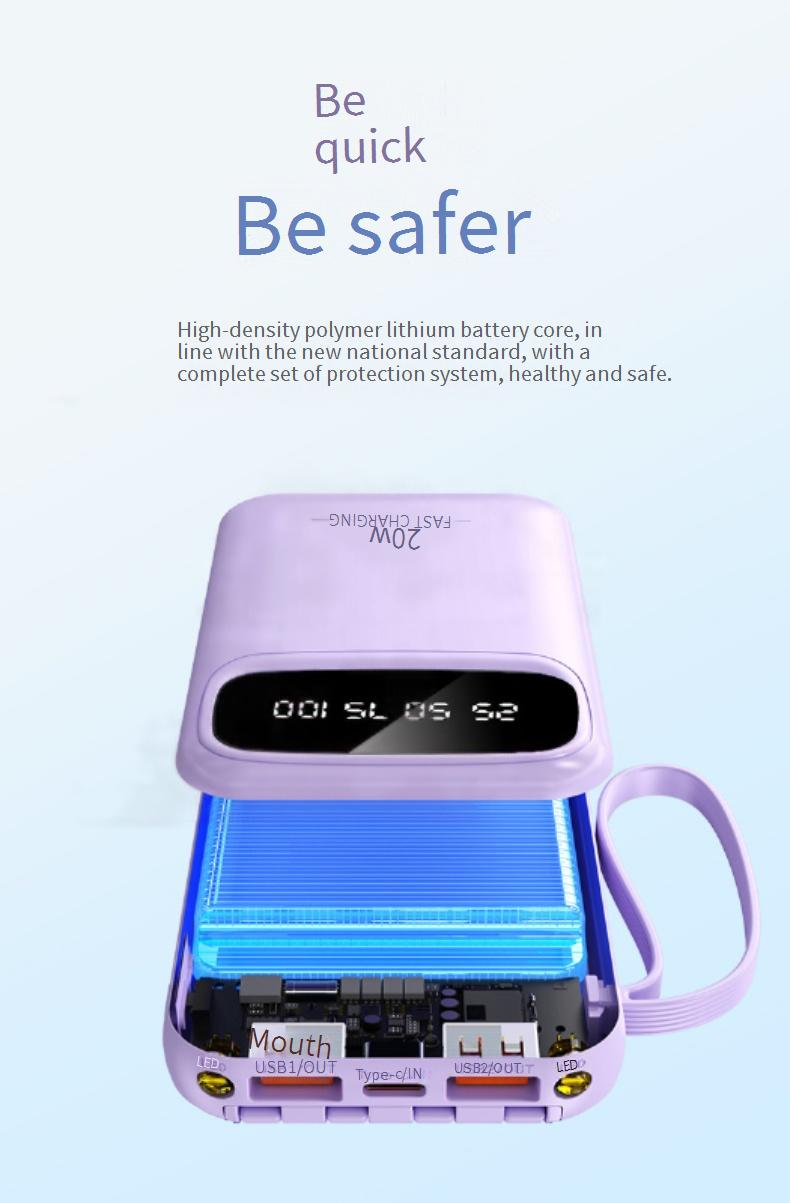 Matkapuhelintarvikkeet Mini 20000 mAh varavirtalähde sisäänrakennetulla kaapelilla Suuri kapasiteetti Kompakti ja kannettava mobiilivaravirtalähde_voghion.com