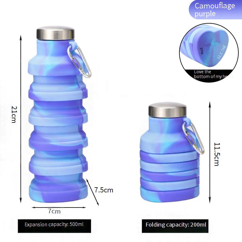 Borraccia pieghevole a forma di cuore da 500 ml - Tazza da viaggio in silicone a prova di perdite per palestra all'aperto ed escursionismo, borraccia sportiva pieghevole portatile_voghion.com