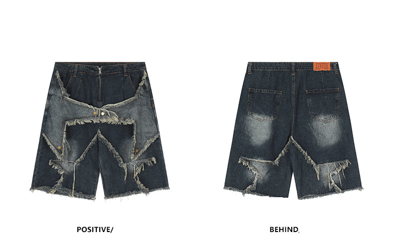 Herrenbekleidung Shorts Star Distressed Loose Five Point Pants Trendy Straight Jeans_voghion.com