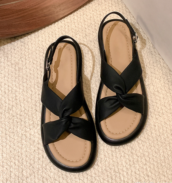 Damenschuhe Damensandalen für den Sommer im Freien, mit gekreuzten Riemen, Fee, mit Rock, weicher Unterseite, Strand, flach_voghion.com