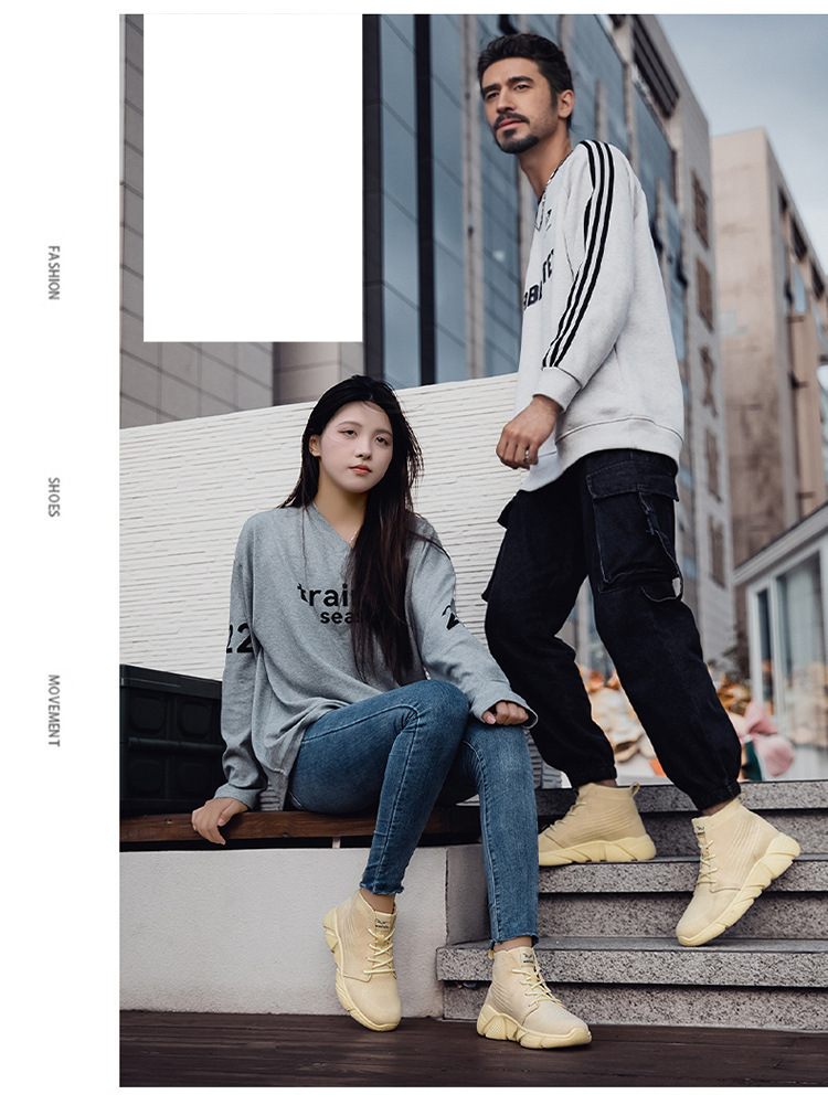 Women's Shoes Large Size Couple Socks Shoes Cotton Shoes High Top Cross Border Large Size High Elastic Flying Mesh Shoes Men's And Women's Shoes_voghion.com