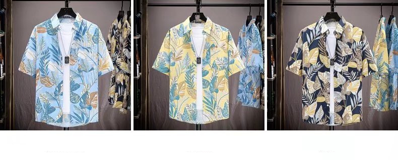 Camicia da uomo in seta ghiacciata, sottile, ad asciugatura rapida, versatile, con stampa da spiaggia, a maniche corte, tendenza_voghion.com