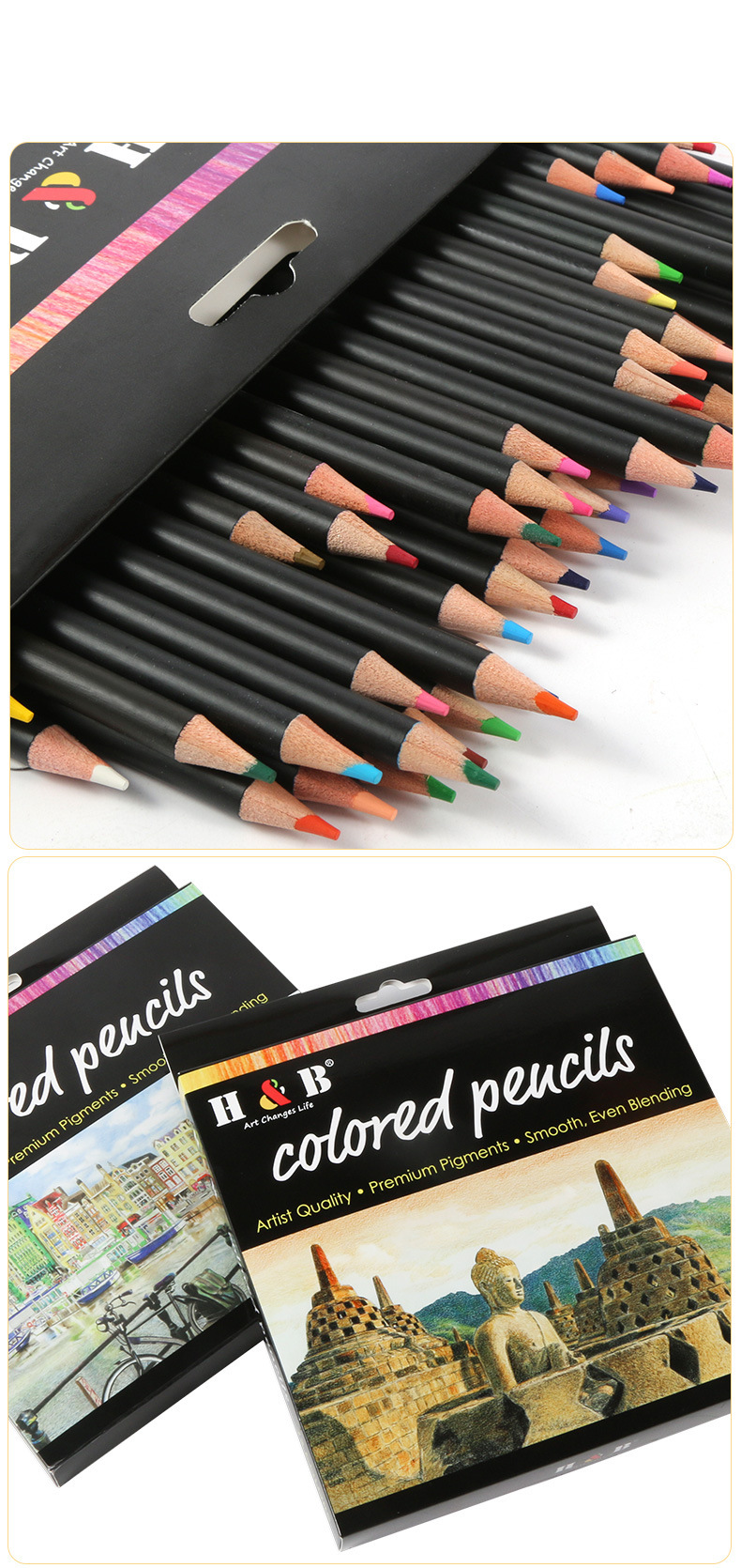 H&B 50/72 Colors Wooden Oil-Based Colored Pencils Set For Drawing, Sketching, And Art Supplies – Vibrant & Smooth Pigments_voghion.com