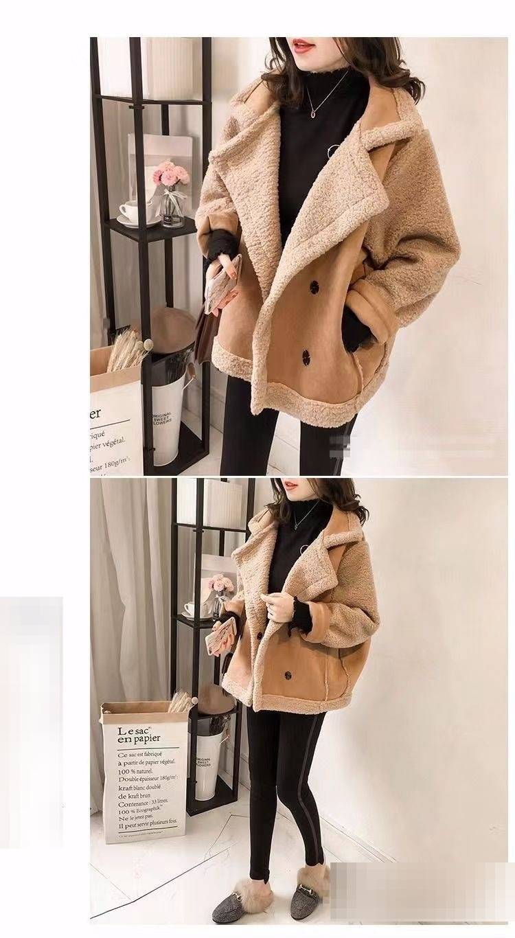 Damenbekleidung Kunstlammfelljacke Winter Gemütliche Oberbekleidung mit Fleecefutter Kurze Bomberjacke Für Kleine Bis Große Größen_voghion.com