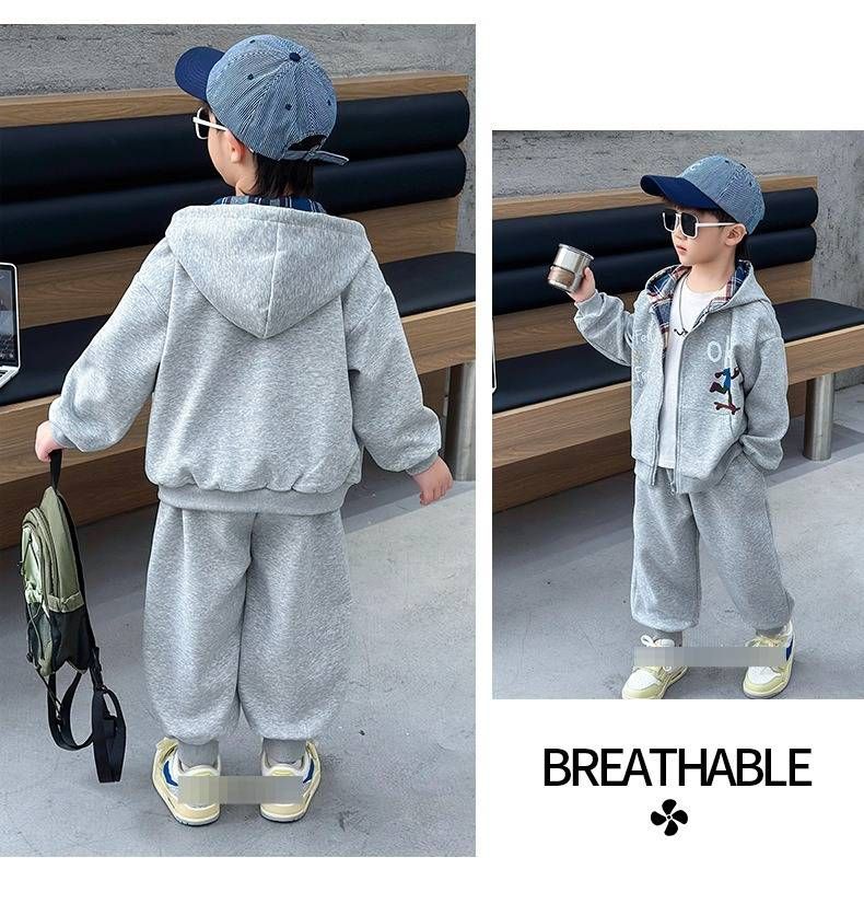 Conjunto deportivo de otoño para niño: sudadera con capucha y pantalón deportivo para niños activos (90-150 cm) - Mezcla de algodón suave para mayor comodidad y diversión_voghion.com