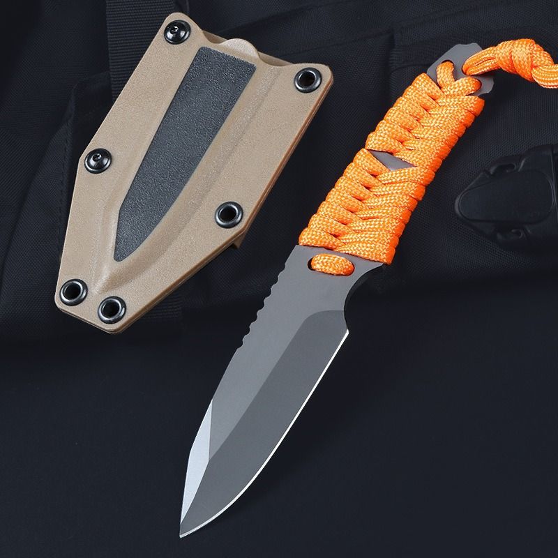 Outdoor-Messer mit feststehender Klinge und durchgehendem Erl, K-Scheide, hochharter Edelstahl, Camping-Überlebenswerkzeug, tragbares Allzweckmesser_voghion.com
