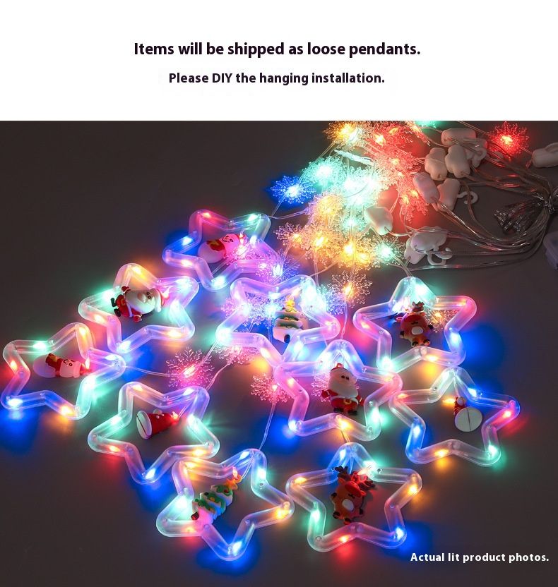 Luci natalizie a LED a forma di ghiacciolo - Design a forma di stella/fiocco di neve/cuore telecomandati, bianco caldo e multicolore, alimentate tramite USB_voghion.com
