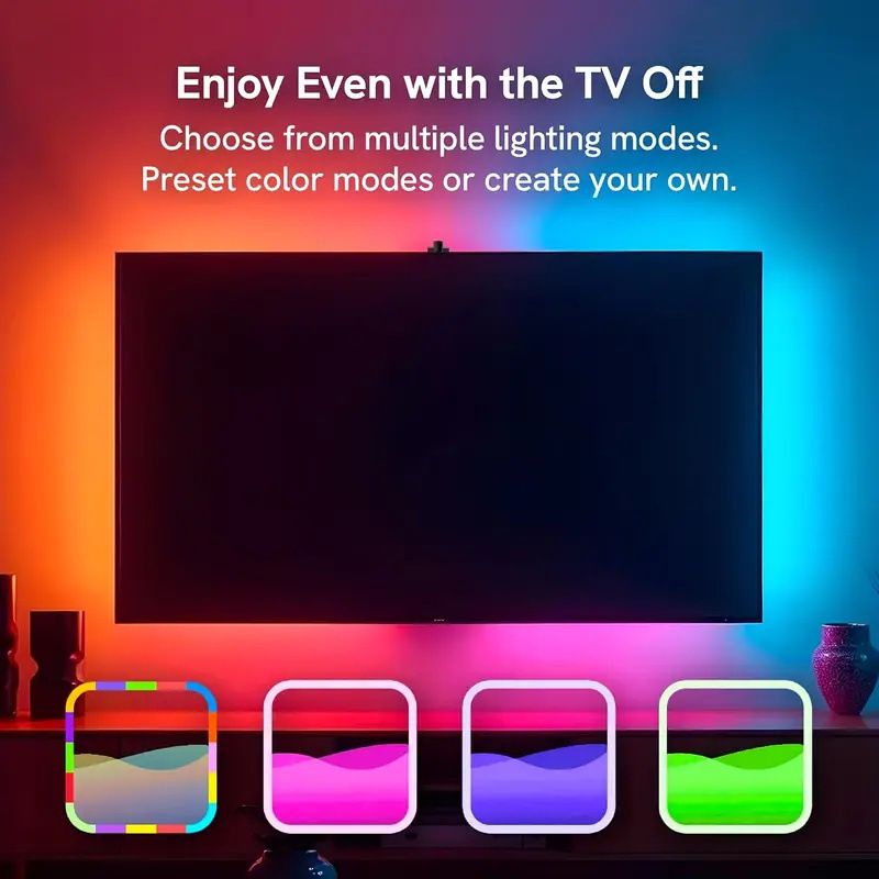 Striscia di luce ambientale LED RGB Smart TV Sync - Mirroring dello schermo con sincronizzazione della fotocamera, telecomando a 24 tasti e controllo Bluetooth, 5050 SMD RGBIC, certificazione CE_voghion.com