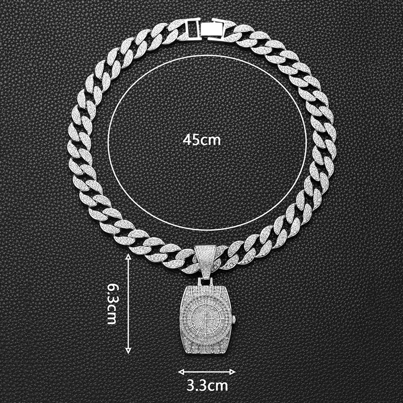 Collana cubana versatile da uomo con ciondolo a forma di orologio con diamanti e girocollo punk hip-hop di nicchia_voghion.com
