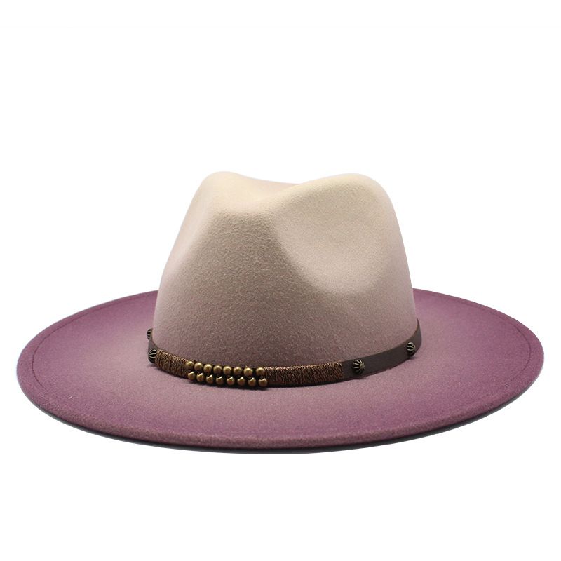 Nuovo cappello a cilindro in lana con gradiente di colore verniciato a spruzzo, cappello jazz bicolore a tesa piatta da uomo e da donna alla moda_voghion.com