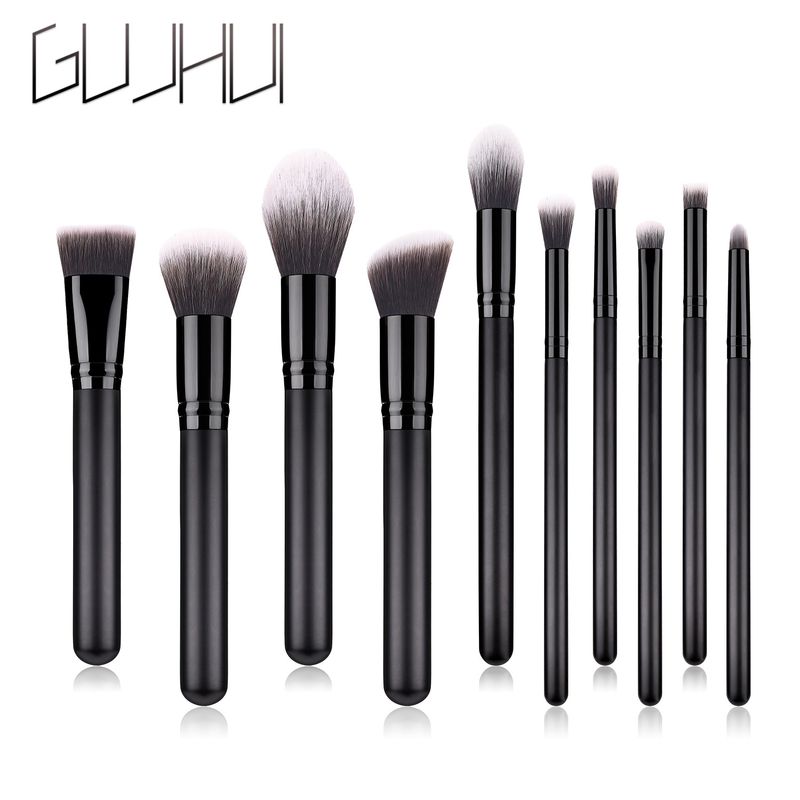 Set di pennelli per trucco da 10 pezzi, manico in legno, pennello per cipria in polvere nera, nuovo strumento per il trucco GUJHUI_voghion.com