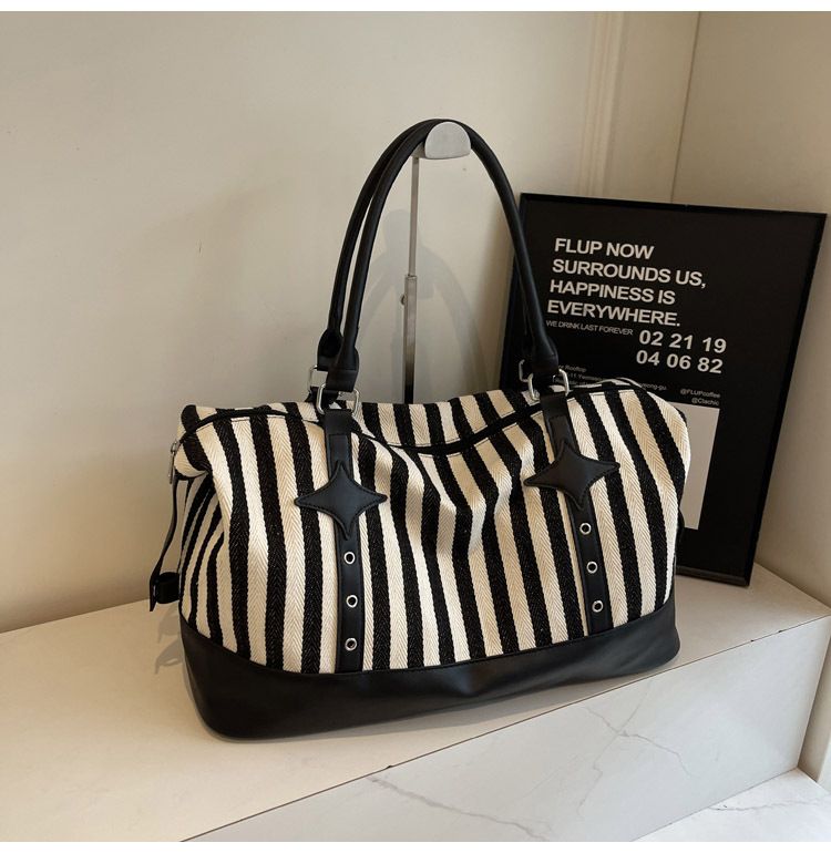 Borsa da viaggio leggera a righe alla moda da donna, grande capacità, borsa per il tempo libero, yoga e fitness, spessa e resistente, borsa da viaggio con una sola spalla_voghion.com