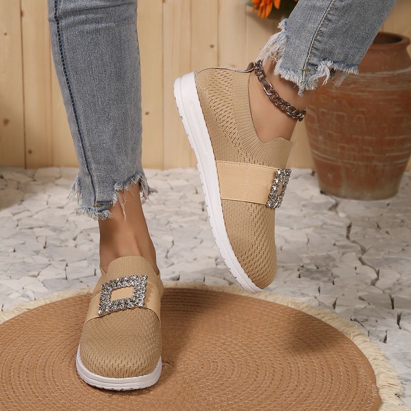 Scarpe da donna traspiranti, in tessuto Fly, di grandi dimensioni, con fibbia quadrata, a taglio basso e maniche a diamante._voghion.com