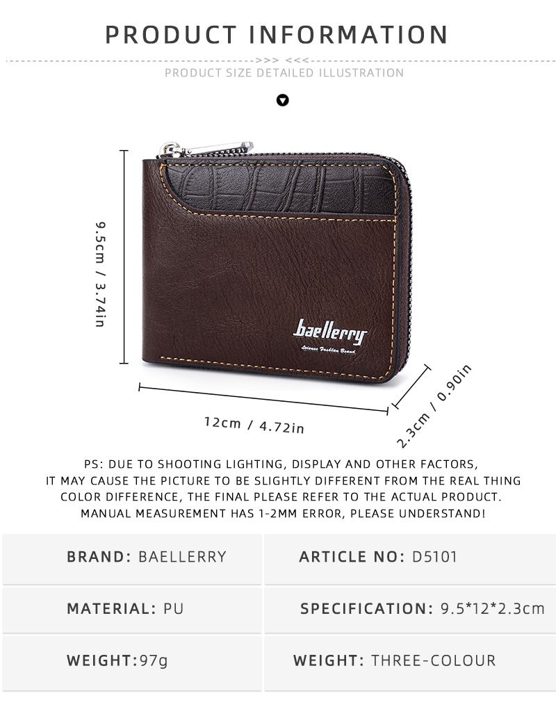 New men's short wallet Baellerry retro multi-card slot zipper coin purse contrast color card holder men_voghion.com