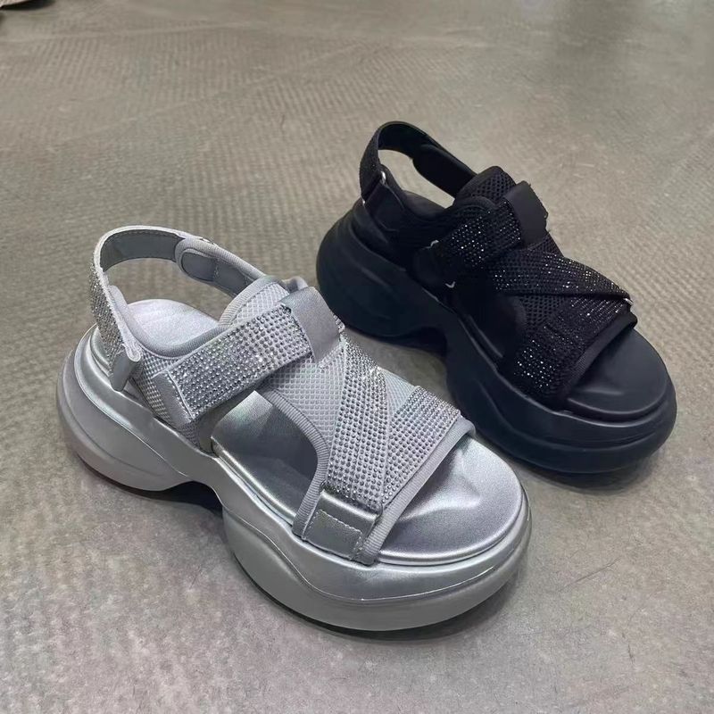 Nebula Thunderstorm: Vara 2024, sandale noi cu talpă groasă și diamant, pentru femei, pantofi casual cu velcro din plasă_voghion.com