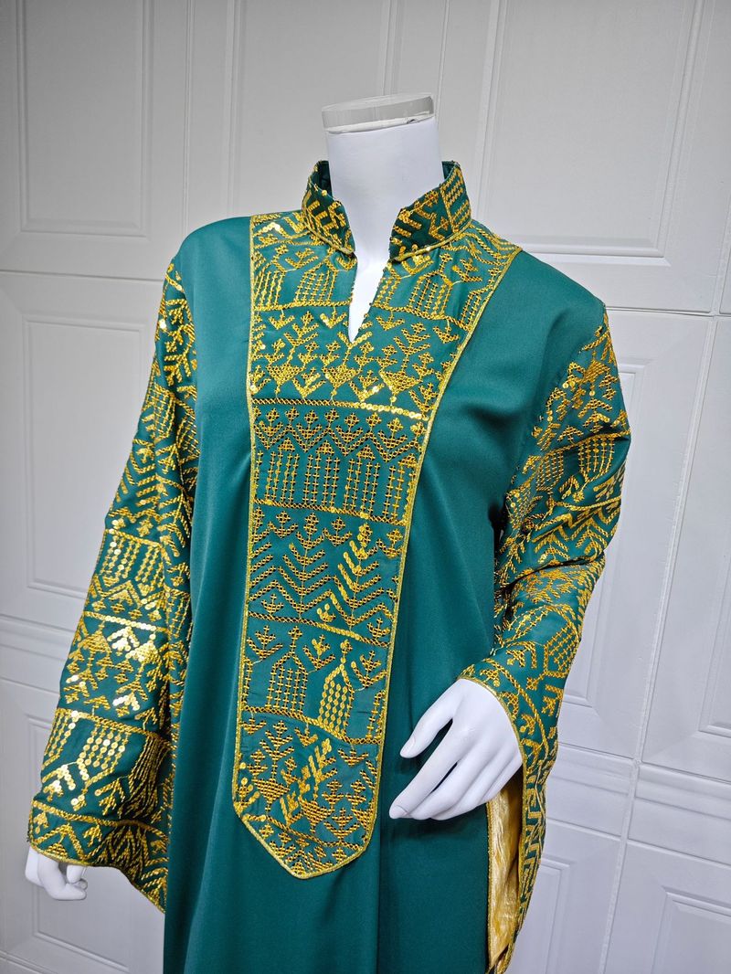 AB474 Elegantes muslimisches Abaya im Dubai-Stil mit aufgestickten Perlen und fließenden Ärmeln – schlichtes langes Kleid in Übergröße für Damen (Grün/Rot, S-XXL)_voghion.com