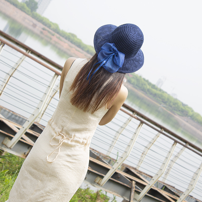 Chapeau de pêcheur de protection solaire pour femmes, style nœud à longue queue, version coréenne d'été, chapeau cool à larges bords couvrant le visage_voghion.com