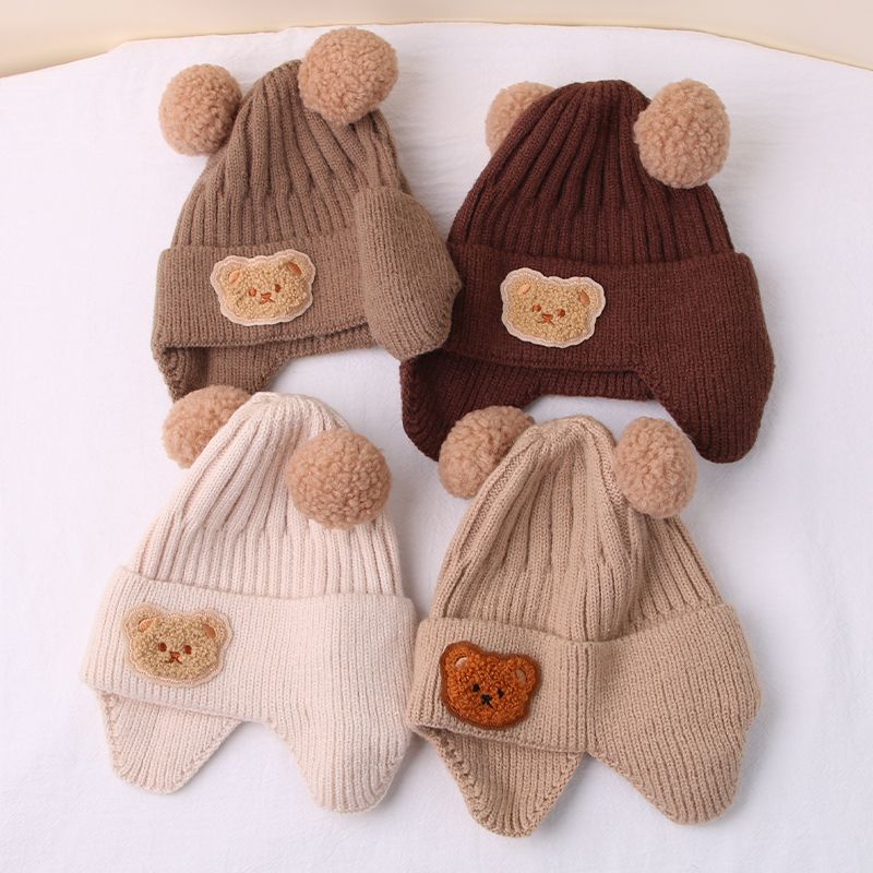 Mode Winter Baby Beanie Mütze Cartoon Bär Gehörschutz Strickmütze für Kleinkind Jungen Mädchen Niedliche koreanische warme Kinder Häkelmützen_voghion.com