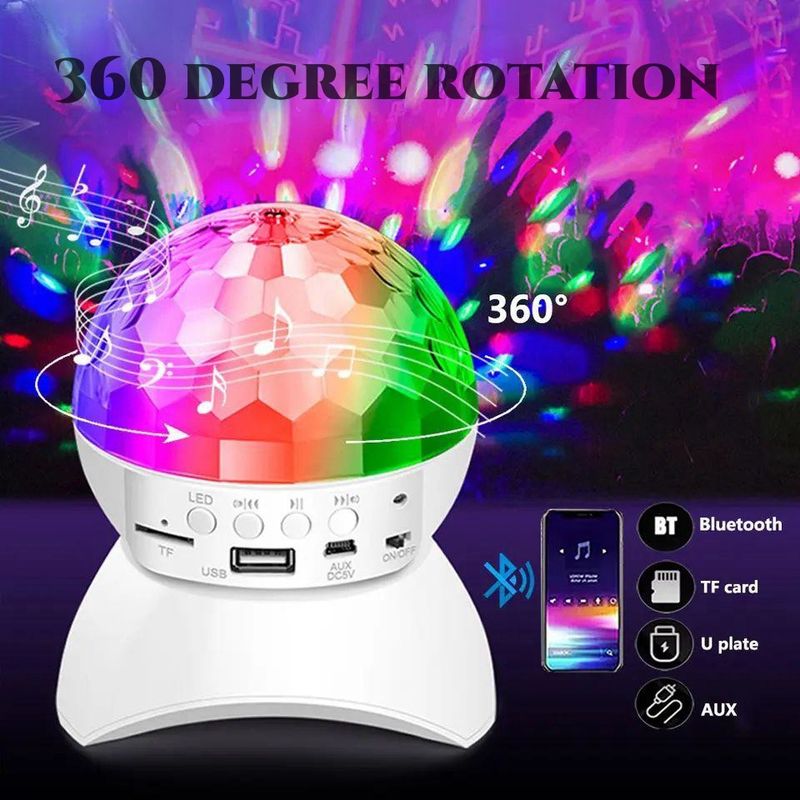 Wireless Bluetooth DJ Speaker Stage RGB Light,360° Rotating Disco Ball Night Light For KTV Bar Home Party Festivals_voghion.com