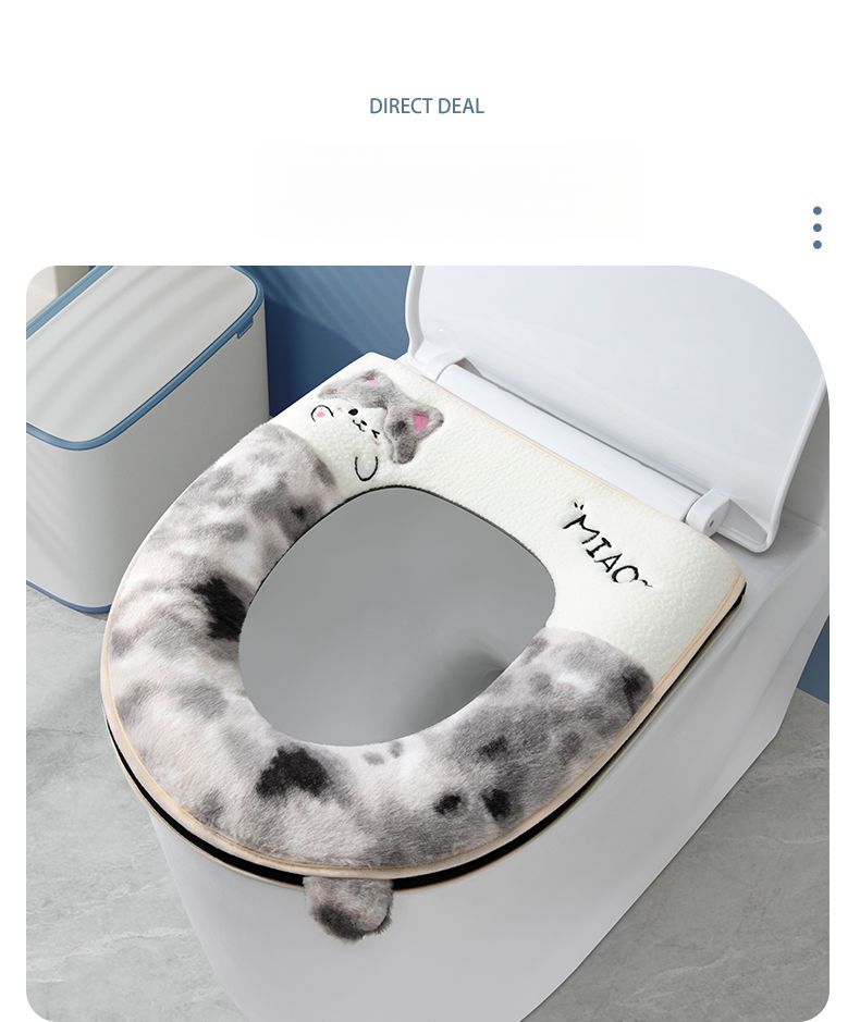 Coussin de siège de toilette épais en peluche avec anneau de fermeture éclair et motif dessin animé, universel pour l'automne et l'hiver_voghion.com
