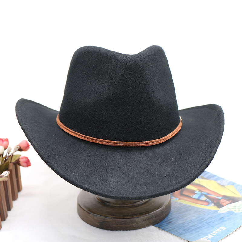 Cowboy hat Sheep felt top hat Western gentleman hat wool felt hat jazz hat men's winter hat_voghion.com