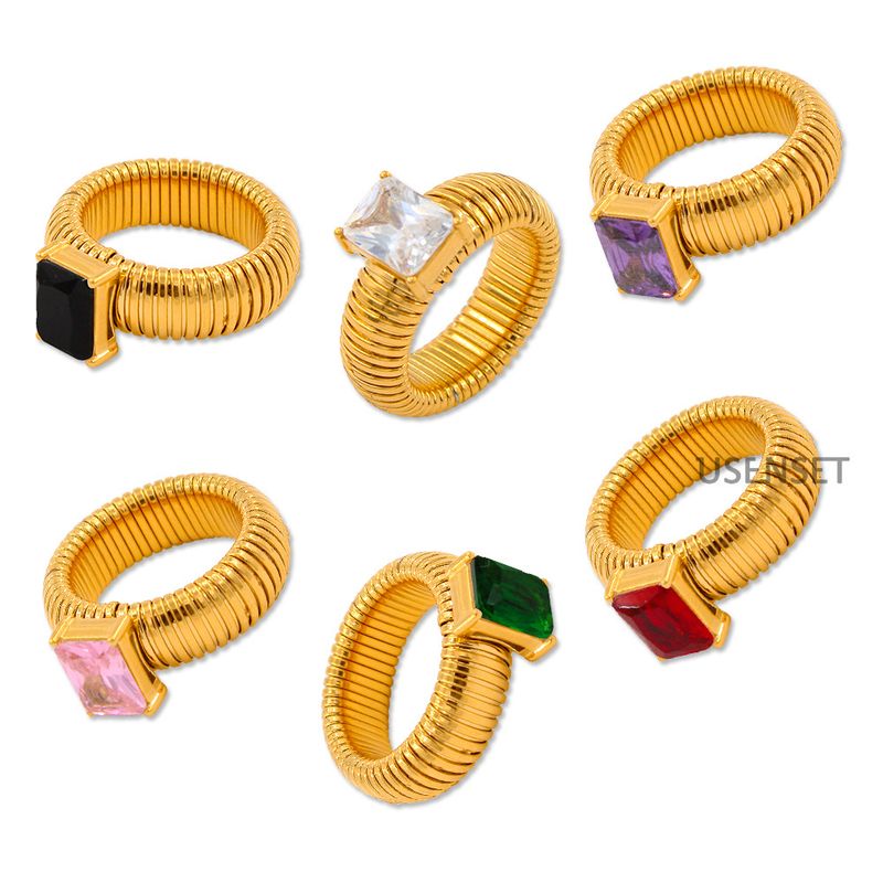 Bague en acier inoxydable pour femme, anneau élastique faible, couleur incrustée de zircons, anneau en acier titane, simple_voghion.com
