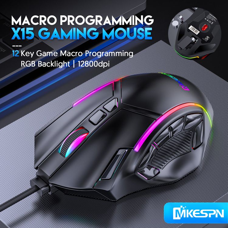 12800DPI Fre Makro RGB Gaming Maus 12 Programmierbare Tasten Spiel Maus RGB Licht Max Bis 6 Ebenen Für PC mac Gun PUBG Laptop_voghion.com