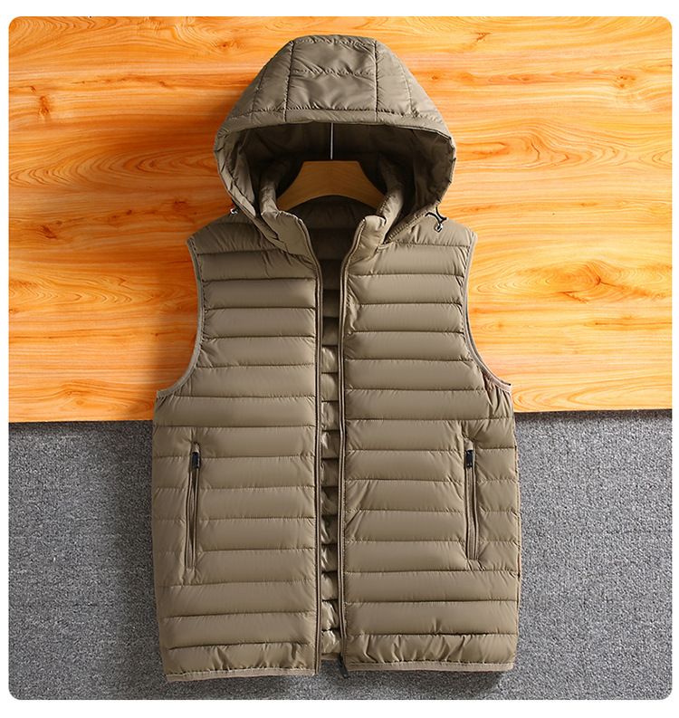 Leichte Herrenweste mit abnehmbarer Kapuze – Slim Fit Pufferjacke aus Polyester für lässige Winterkleidung (Schwarz/Rot/Khaki, L-7XL)_voghion.com