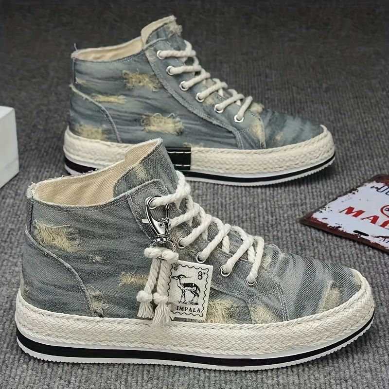 Mens Retro Canvas High Top Skateboard Shoes - Comfy Non-Slip Lace Up Sneakers with Breathable Upper Durable PVC Sole for_voghion.com