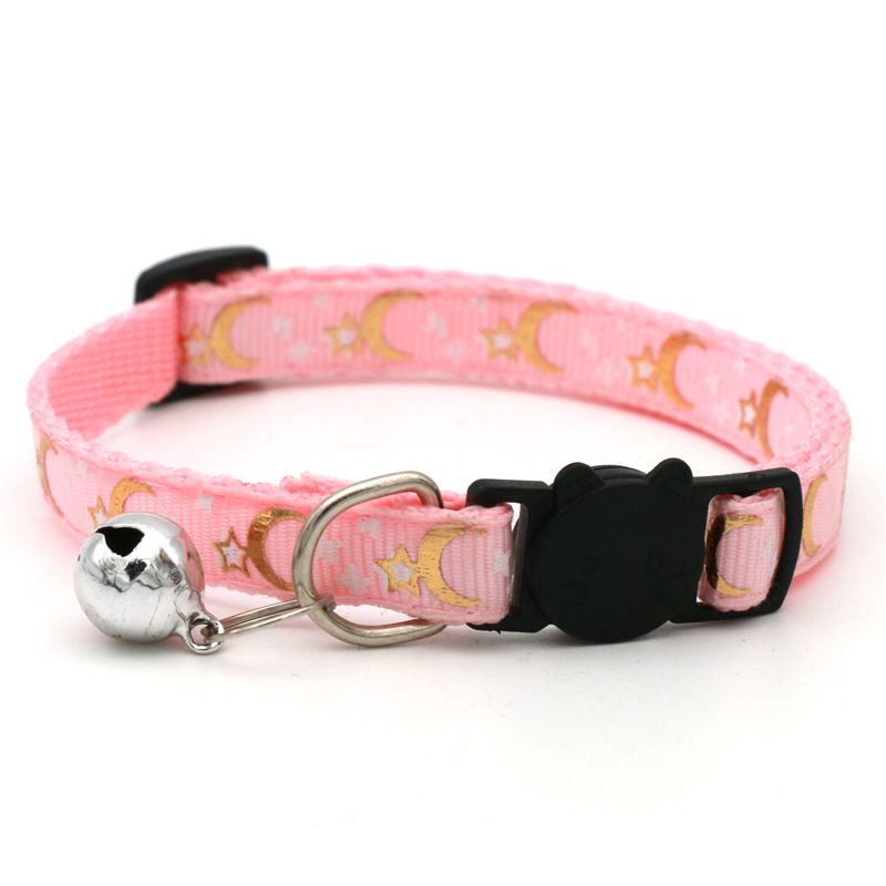 Pet Stamping Moon Star Dog Cat Gold Detachable Reflective Safety Buckle Collar_voghion.com